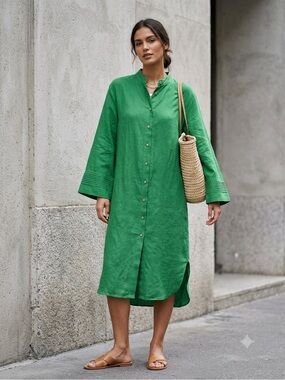 Zara Green Linen Tunic Dress
